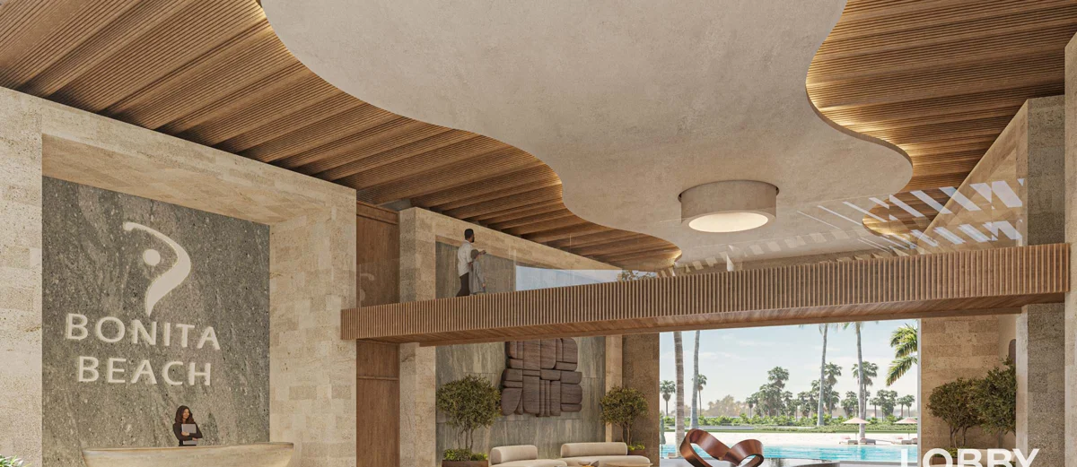 Render de lobby de Bonita Beach en Cap Cana