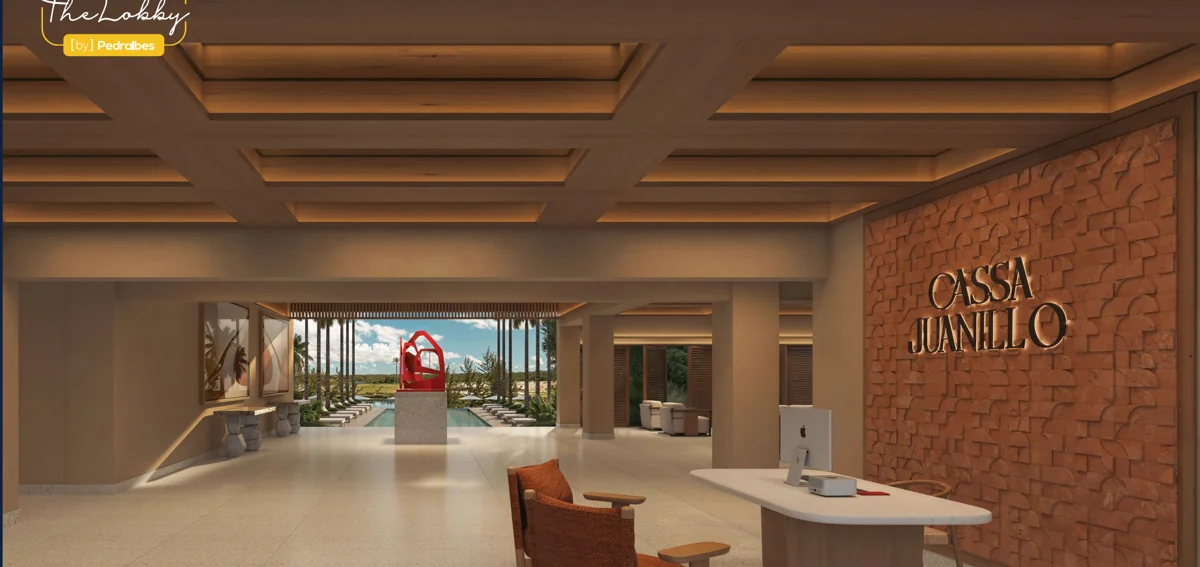 Render de lobby de Cassa Juanillo en Cap Cana