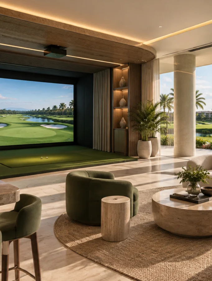 Render de simulador golf de Reef & Golf en Cap Cana