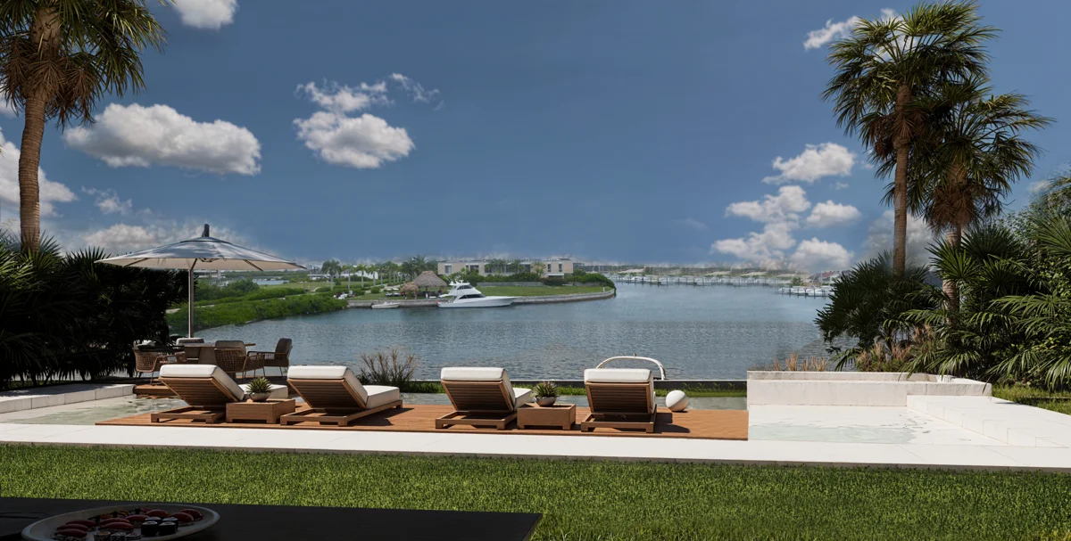 Render de piscina muelle de Villa Vella en Cap Cana