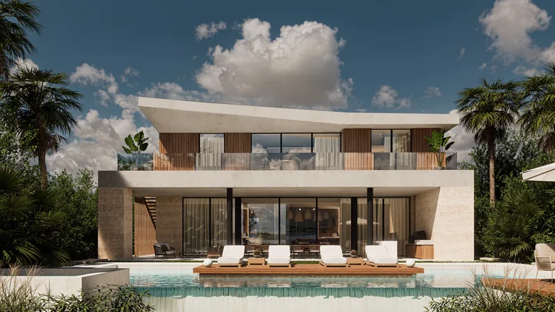 Render exterior de Villa Vella con piscina en Cap Cana